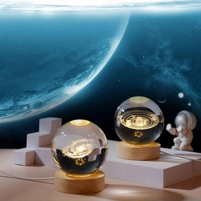 3d Crystal Ball Night Light With Wooden Base